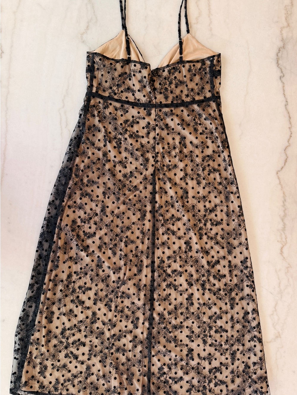 Black Embroidered Midi Slip Dress with Spaghetti Straps - Picture 5 of 6